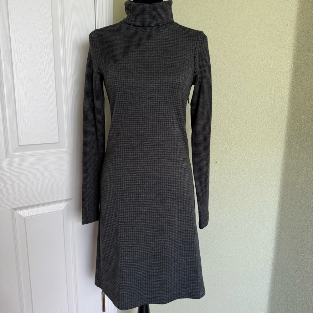 THEORY Tajello Delfina Gray Wool Blend Houndstooth Turtleneck Sweater Dress
